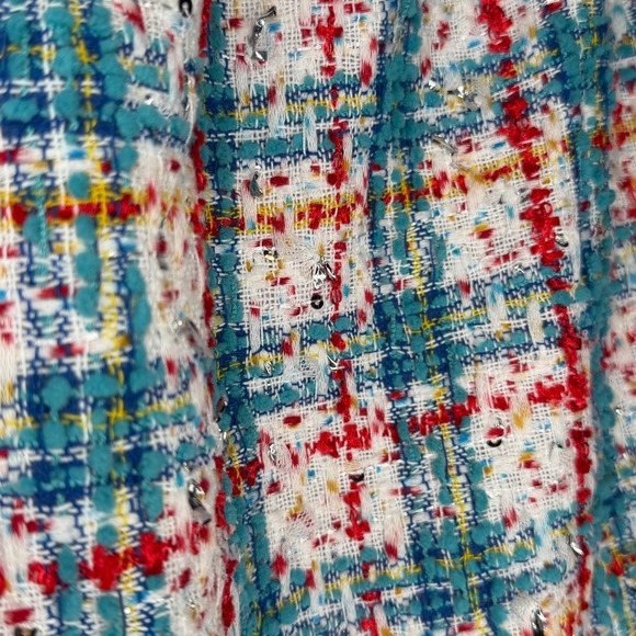 ON 34th Multicolor Tweed Mini Skirt Size L Silver Thread Shiny Shimmer Stretchy - Picture 6 of 10